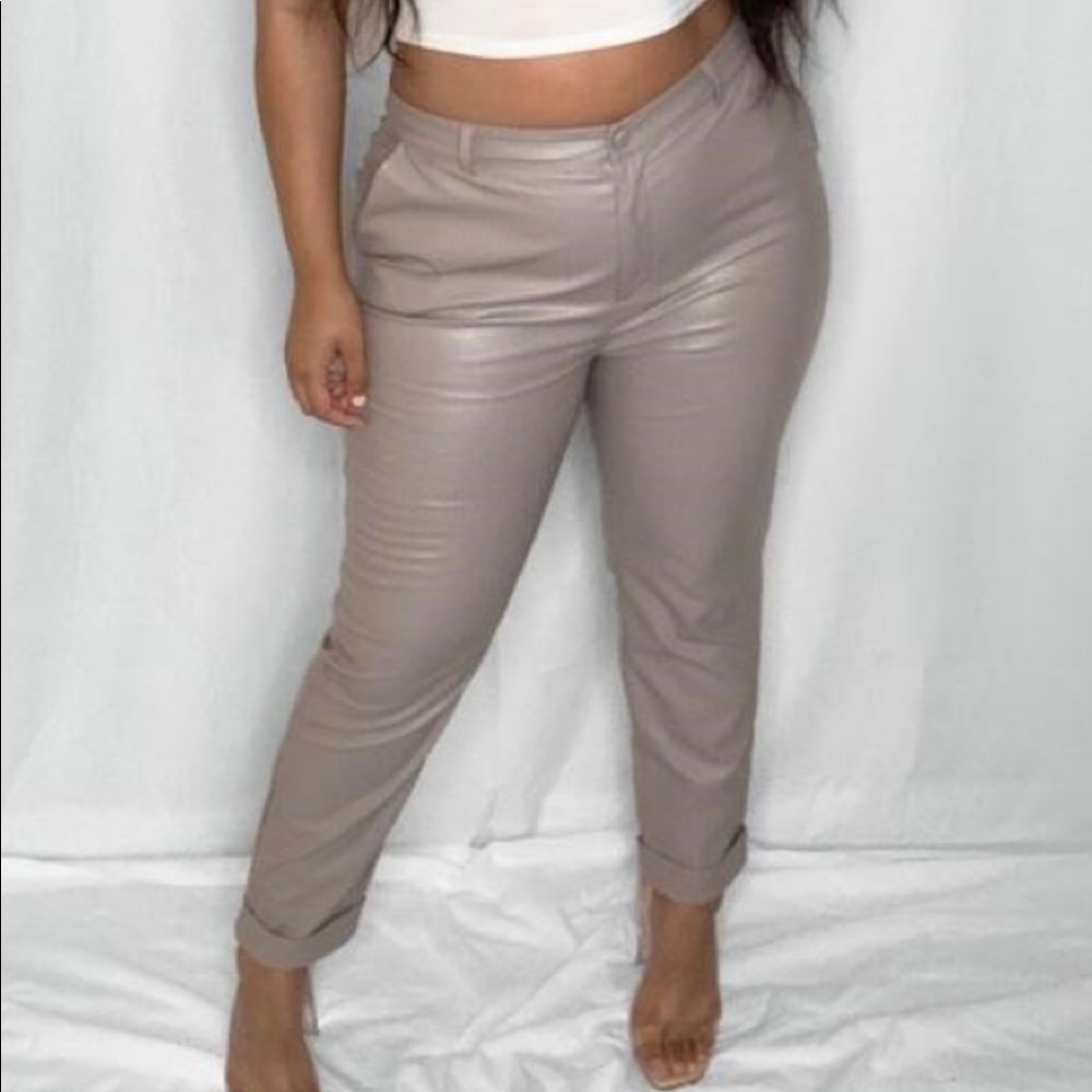 Missguided Taupe Leather-like pant